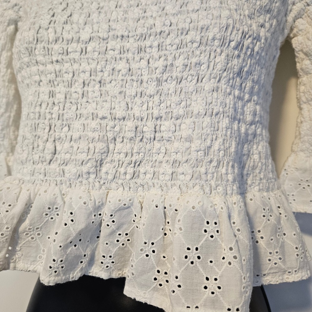 American Eagle Smocked Off Shoulder Small White Cropped Renfaire Pirate‎ Cottage - Picture 2 of 9